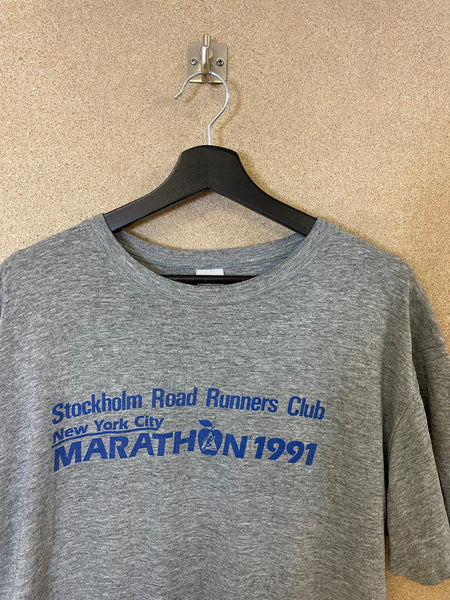 Vintage Stockholm Road Runners Club New York Marathon 1991 Tee - L